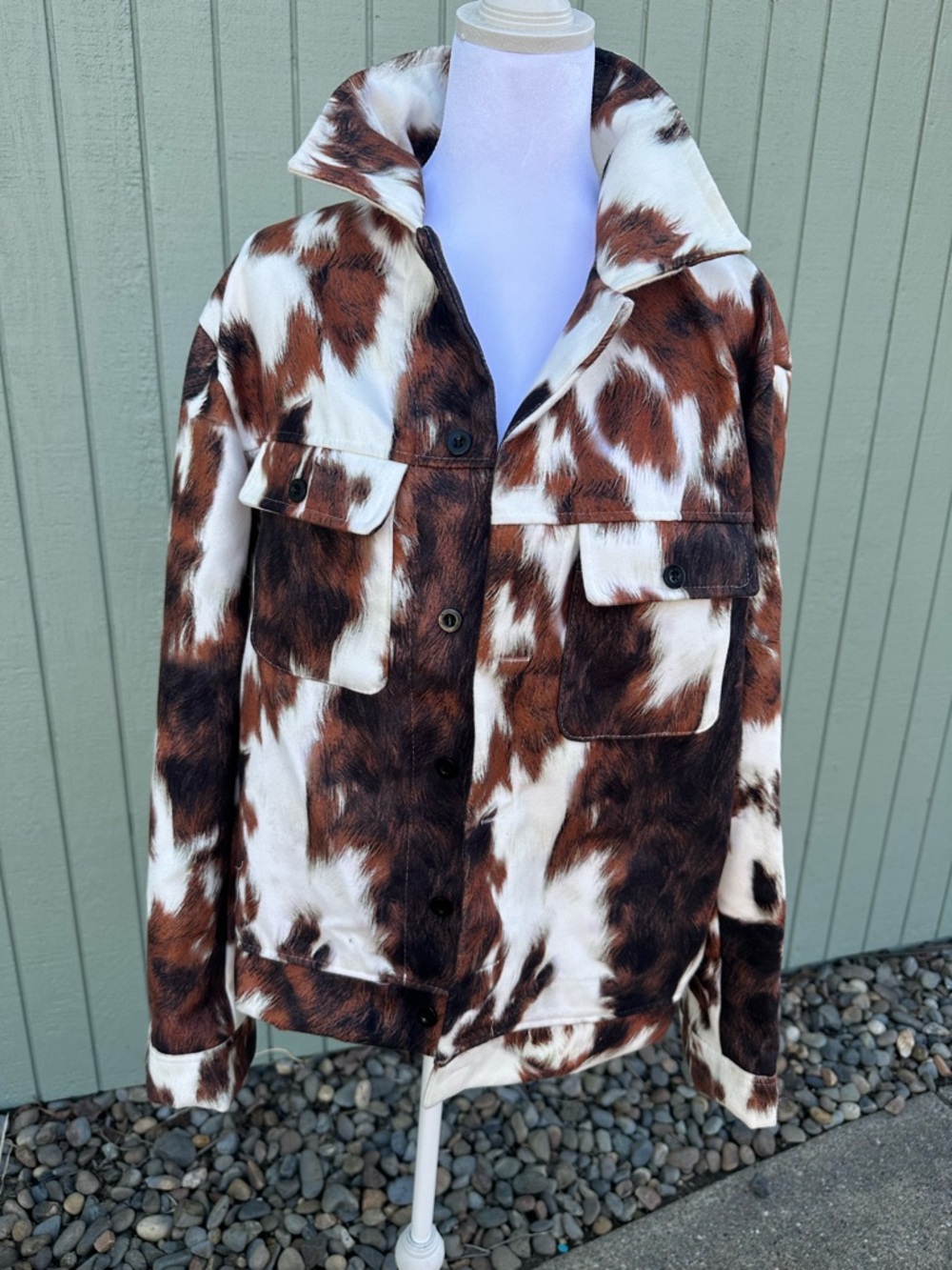 Brown and White Pony Print Button-Up Jacket